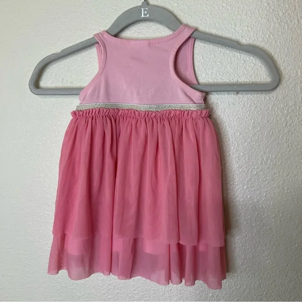 Hanna Andersson happy pink Swish Sparkle Dress with Tulle Tiers 75 / 12-18m